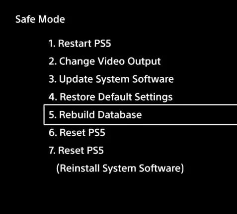 Database herbouwen via Safe Mode als een PS5-game niet start